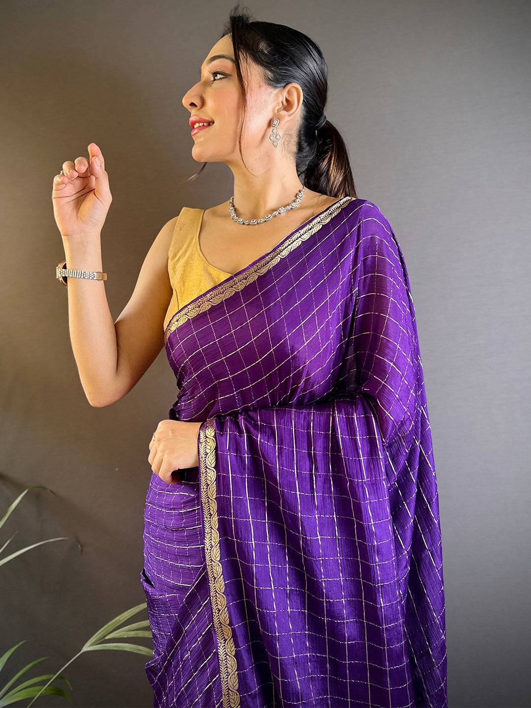 Brood Purple Banarasi Georgette Silk Saree With Sensational Blouse Piece