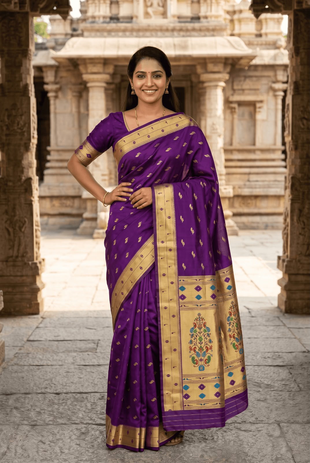 Fancifull Purple Paithani Silk Saree With Tantalizing Blouse Piece