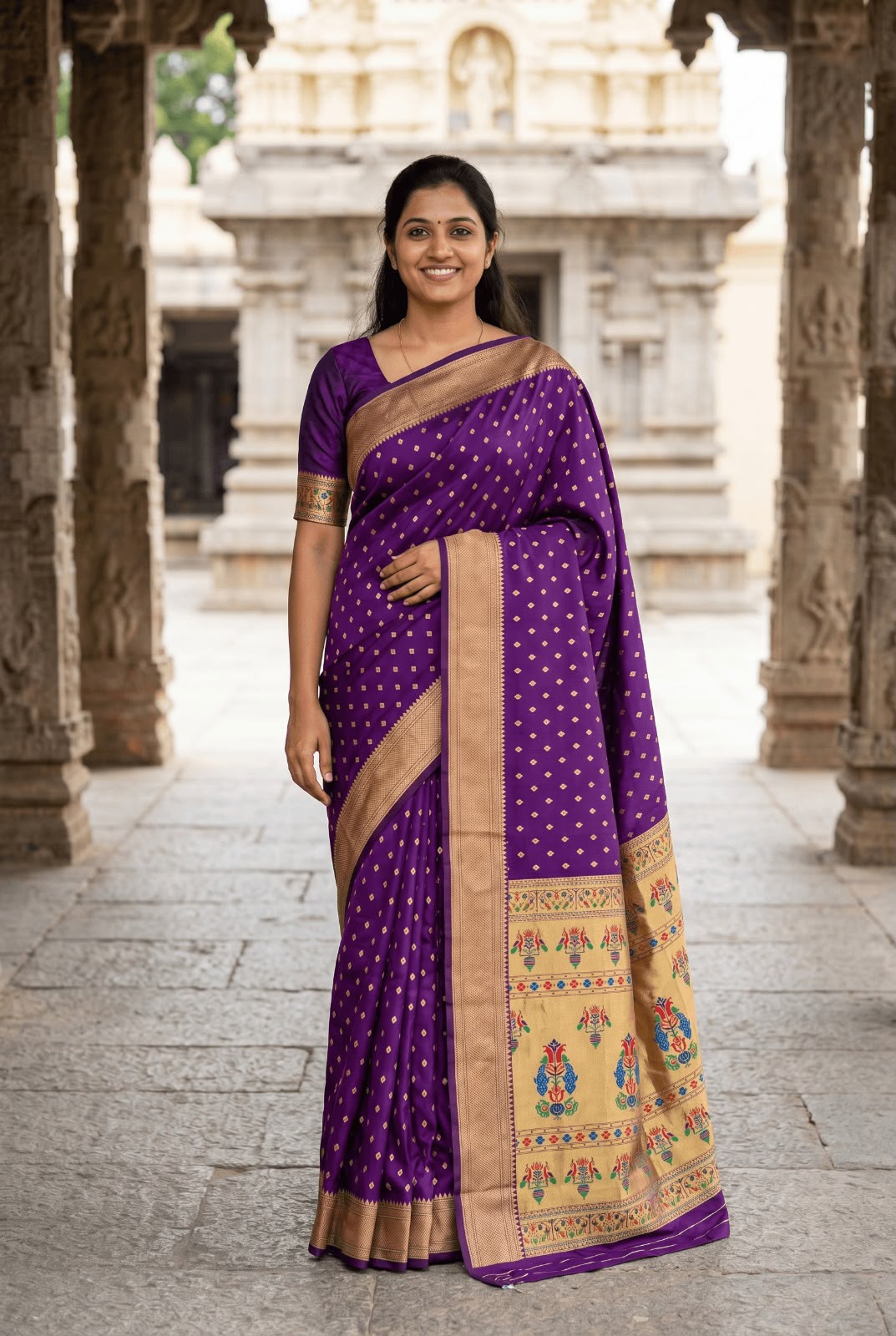 Delectable Purple Paithani Silk Saree With Tremendous Blouse Piece
