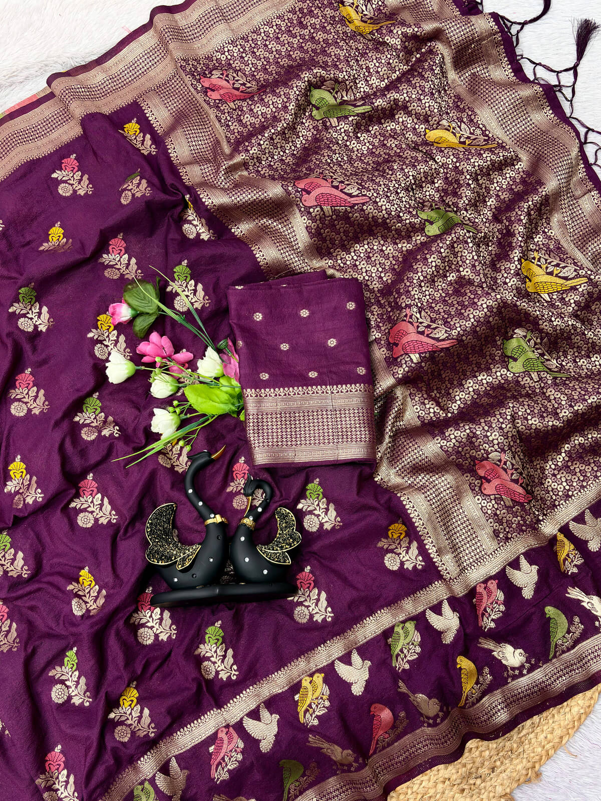 Luxuriant Wine Banarasi Khadi Silk Saree With Inimitable Blouse Piece