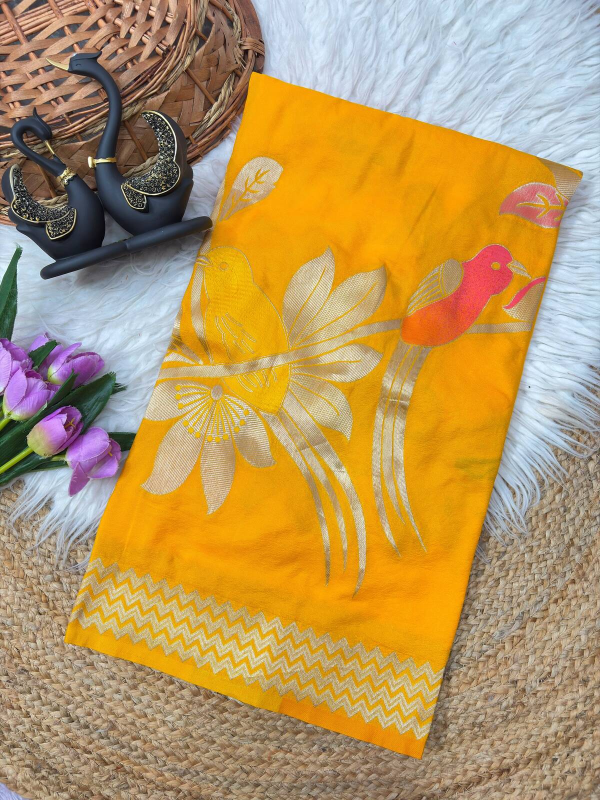Magnetic Yellow Banarasi Khadi Silk Saree With Cynosure Blouse Piece