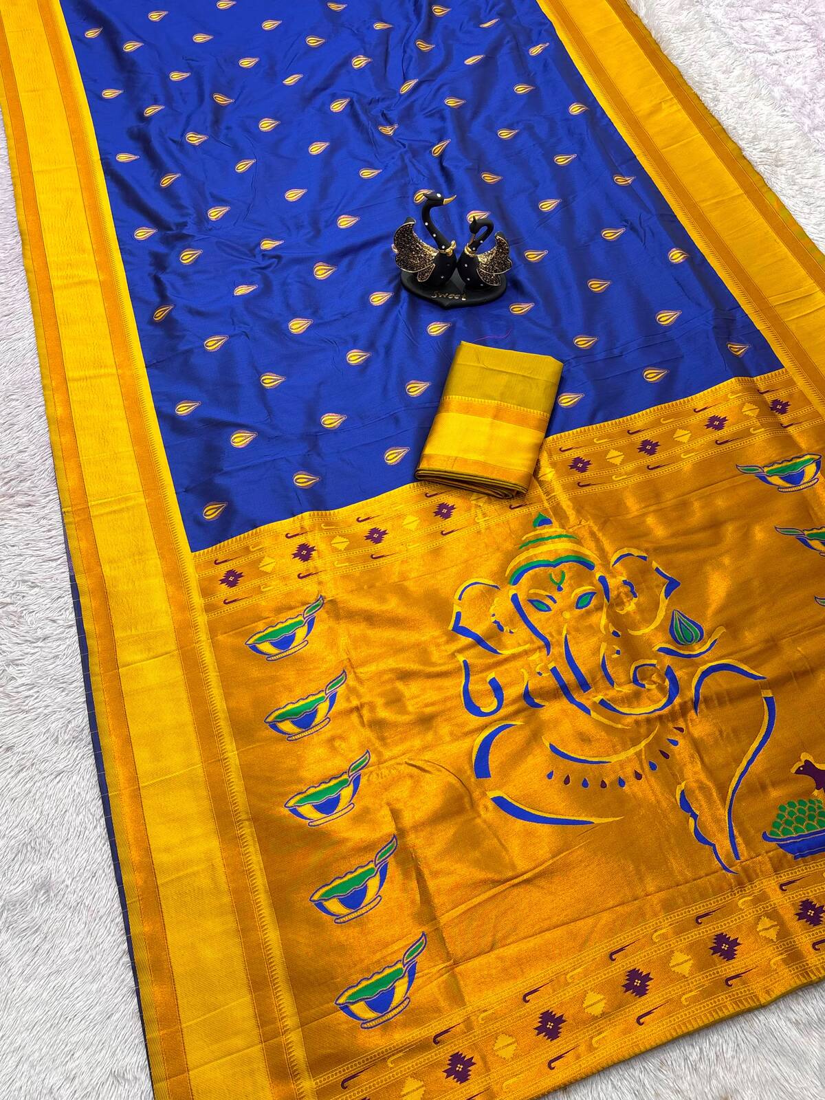 Super classy Royal Blue Paithani Silk Saree With Stunning Blouse Piece