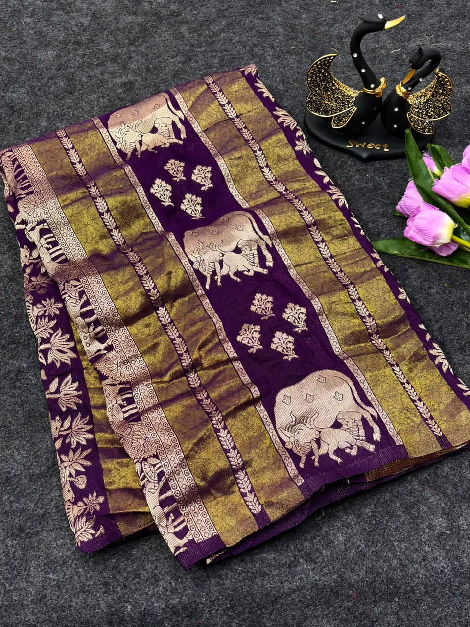 Capricious Purple Banarasi Khadi Silk Saree With Eclat Blouse Piece