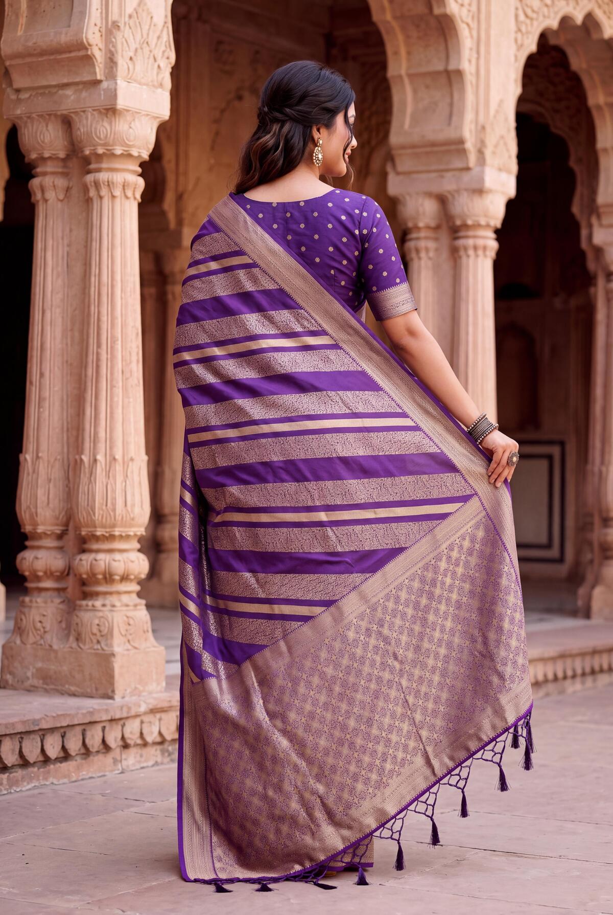 Unique Purple Banarasi Khadi Silk Saree With Eloquence Blouse Piece
