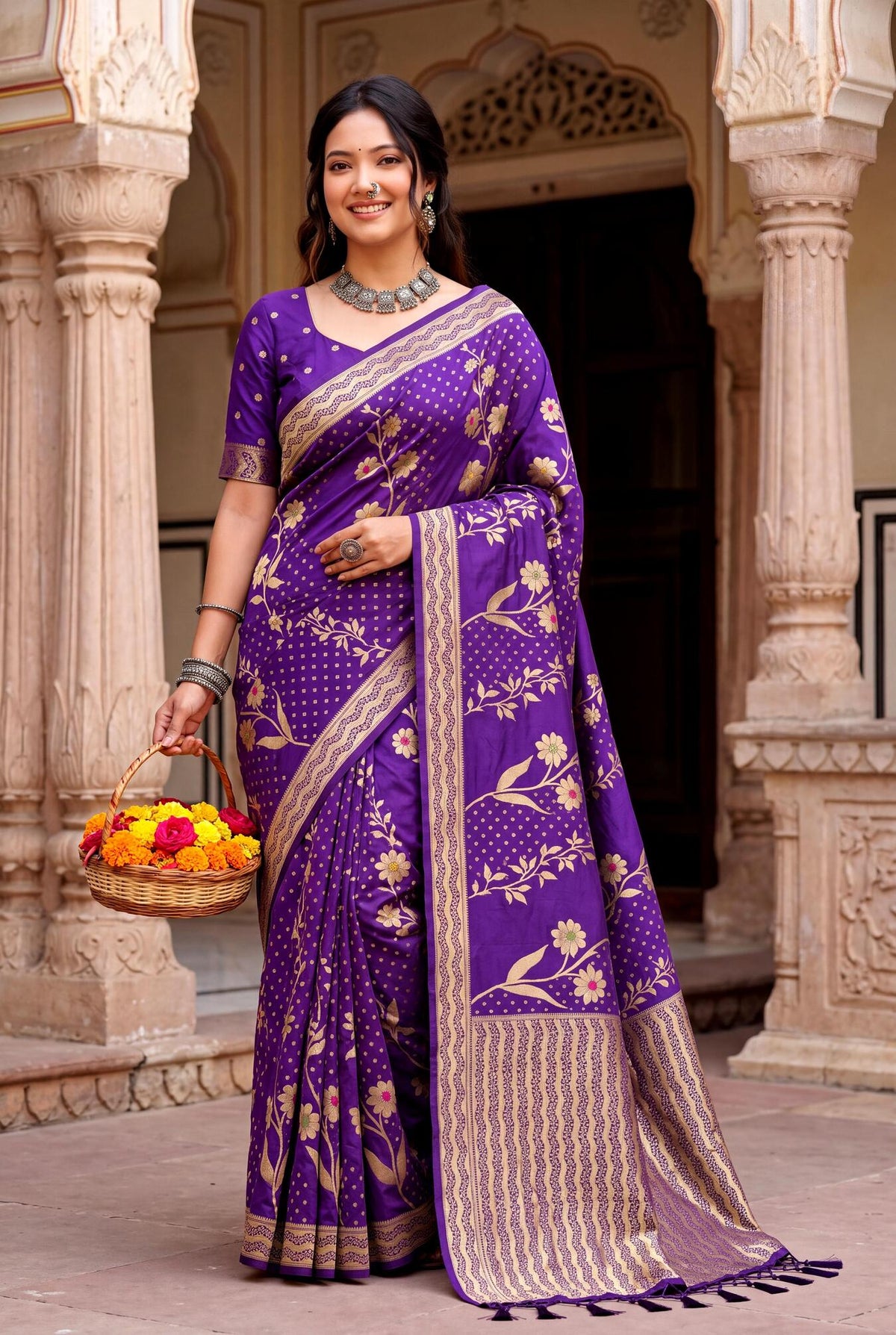 Cynosure Purple Banarasi Khadi Silk Saree With Scintillating Blouse Piece