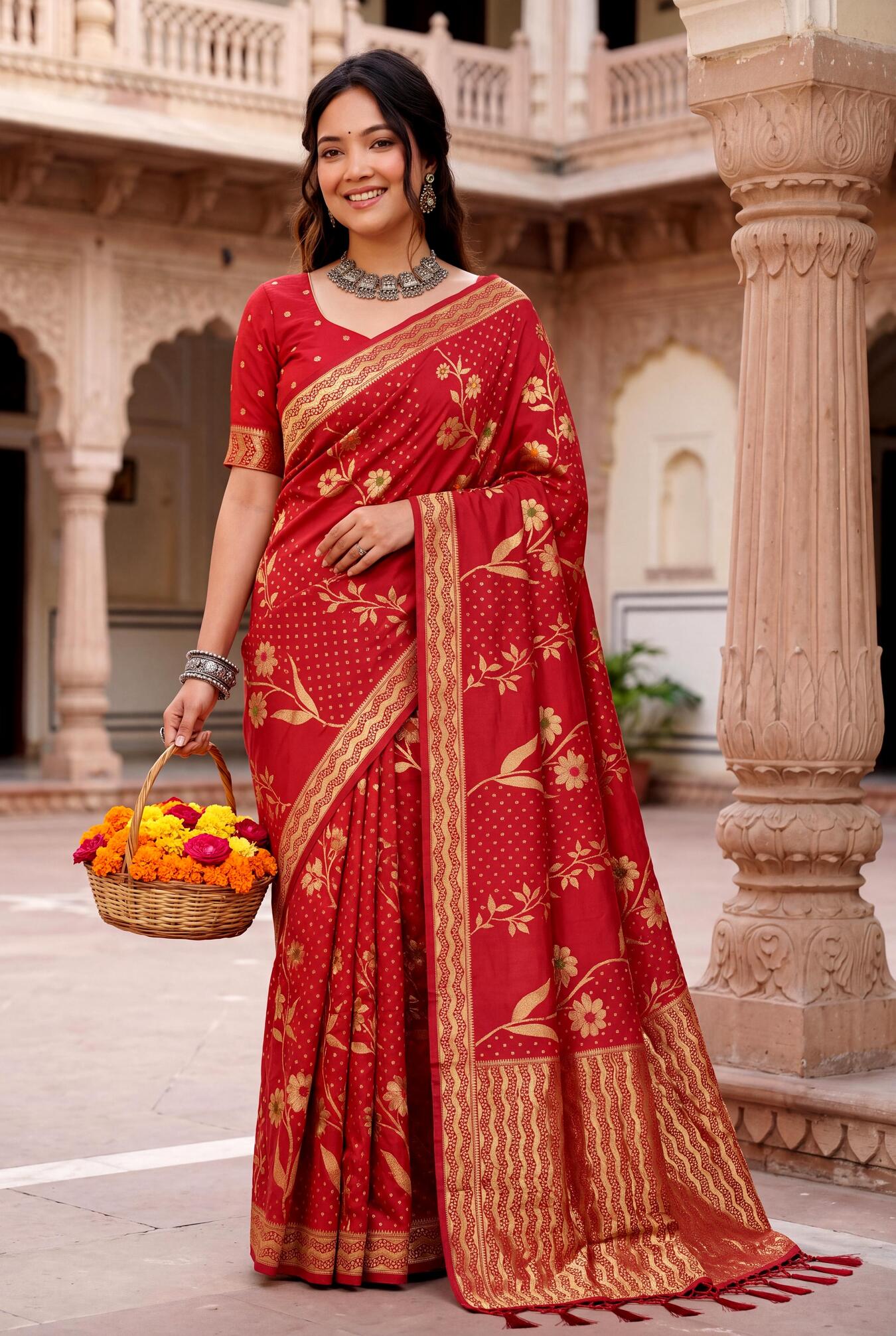 Exceptional Red Banarasi Khadi Silk Saree With Pleasant Blouse Piece