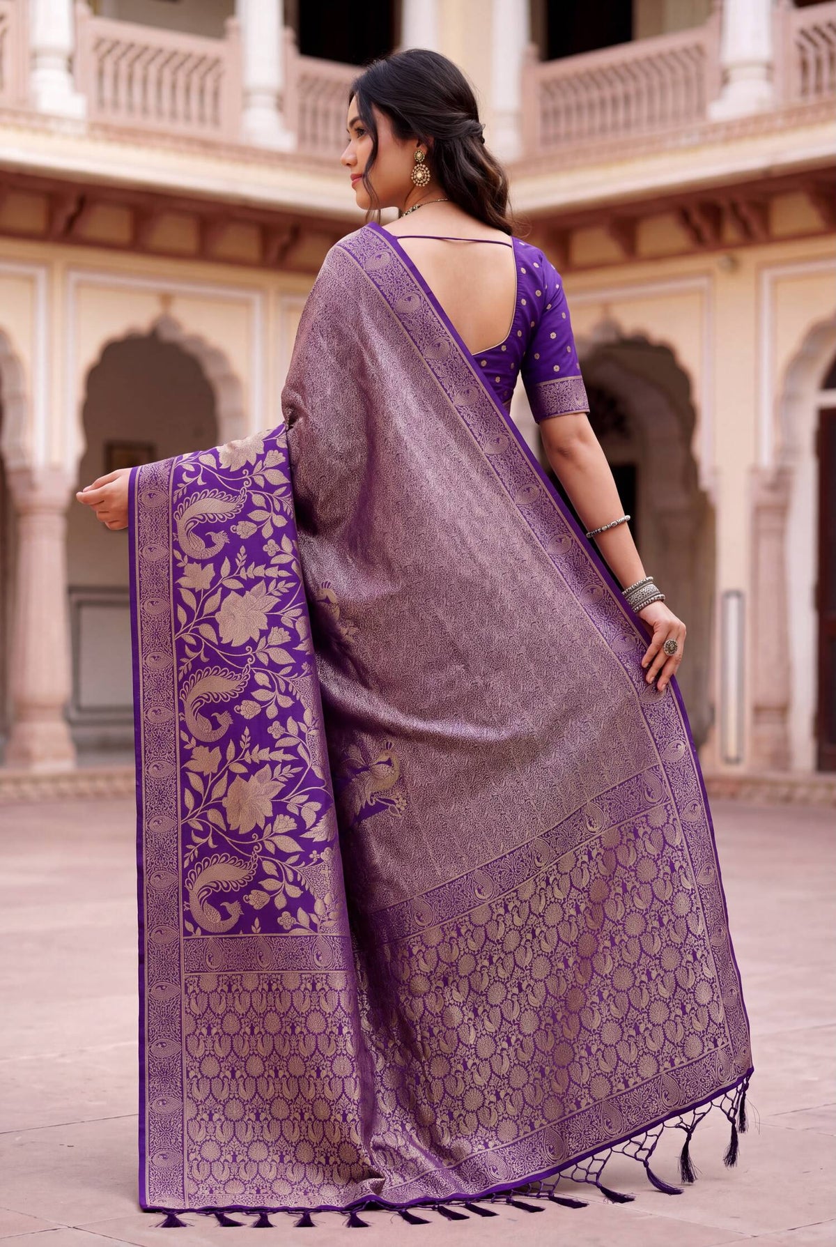 Mesmeric Purple Khadi Georgette Banarasi Silk Saree With Transcendent Blouse Piece