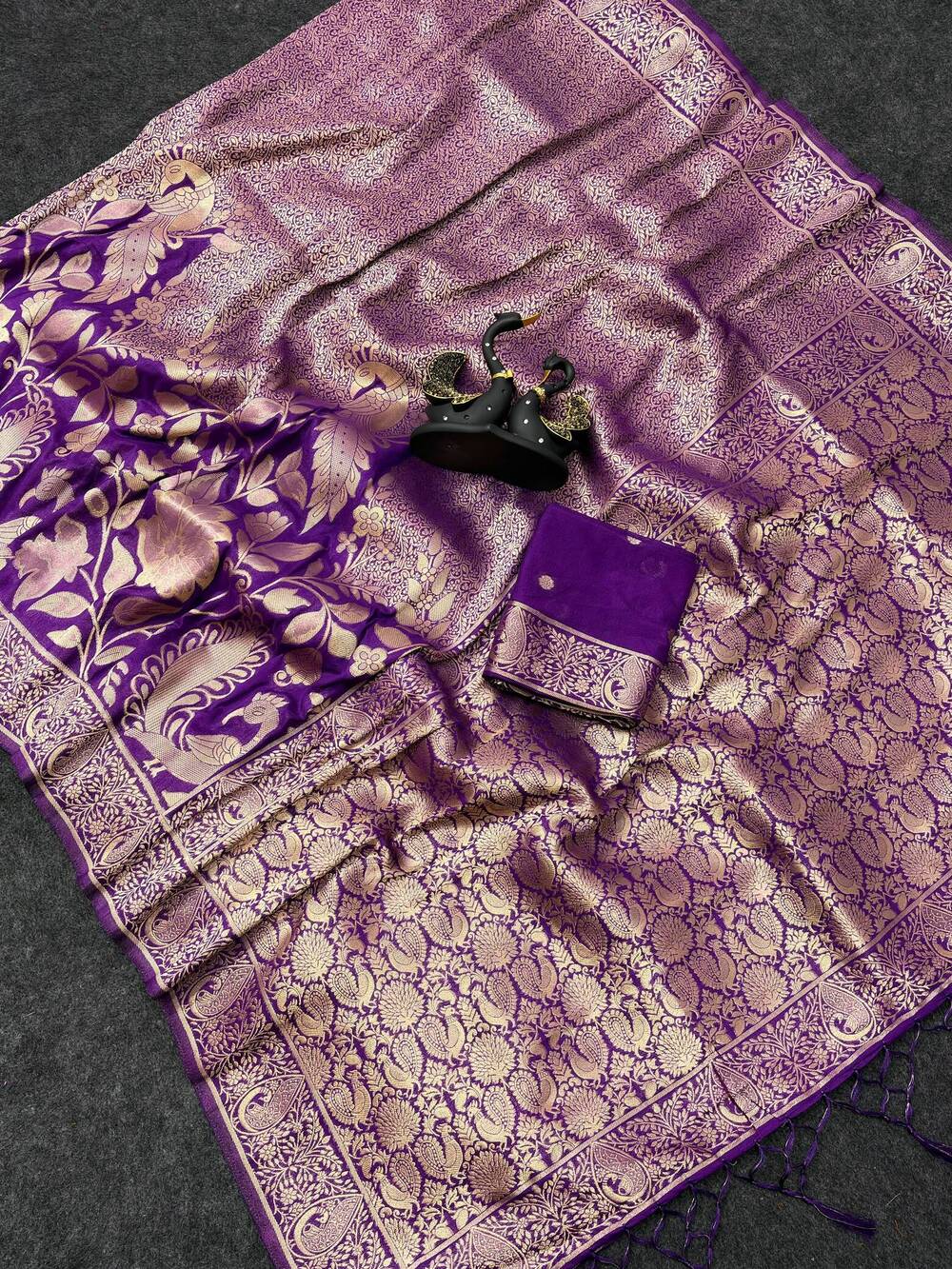 Mesmeric Purple Khadi Georgette Banarasi Silk Saree With Transcendent Blouse Piece