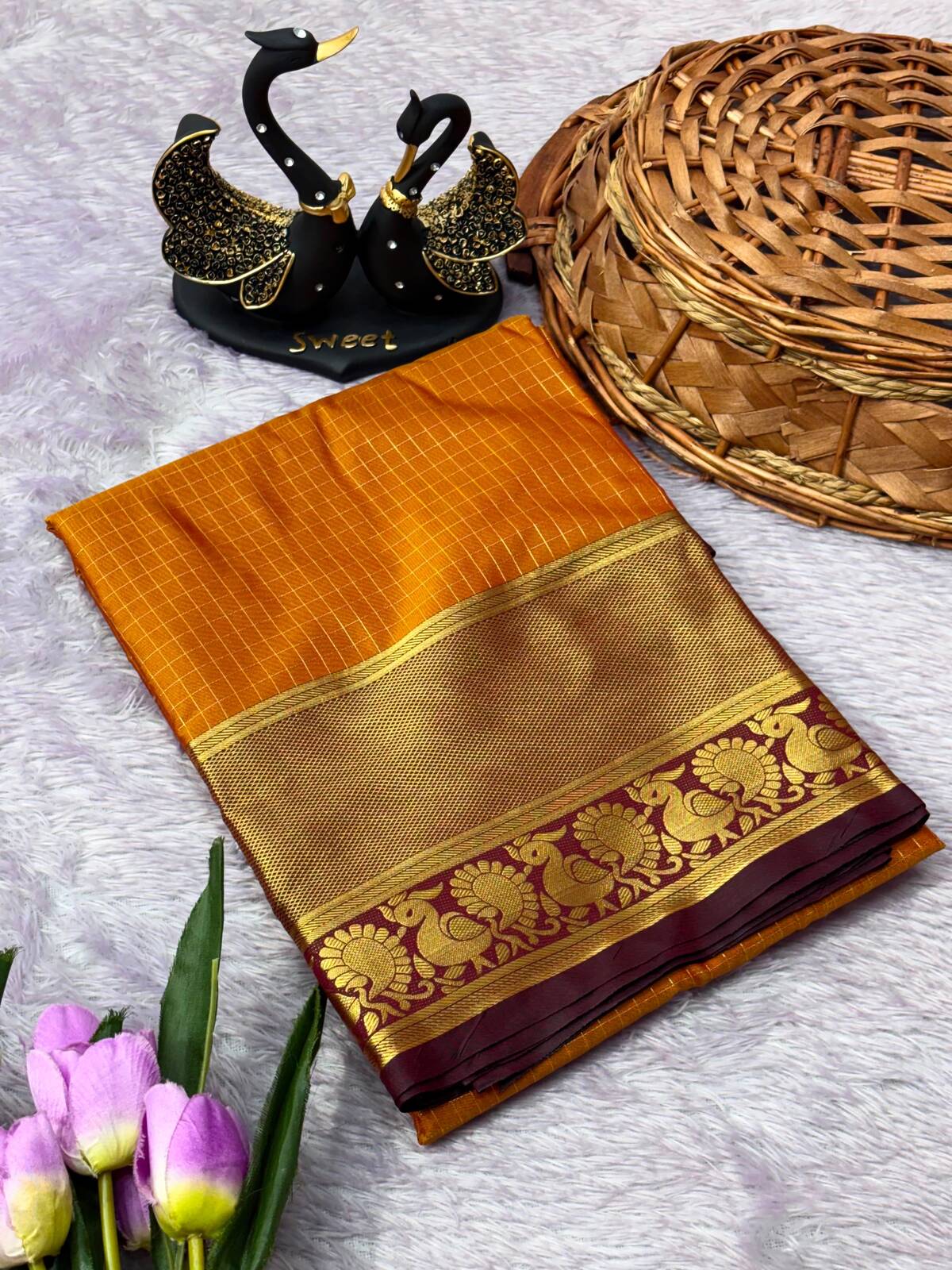 Impressive Mustard Pure Banarasi Silk Saree With Demure Blouse Piece