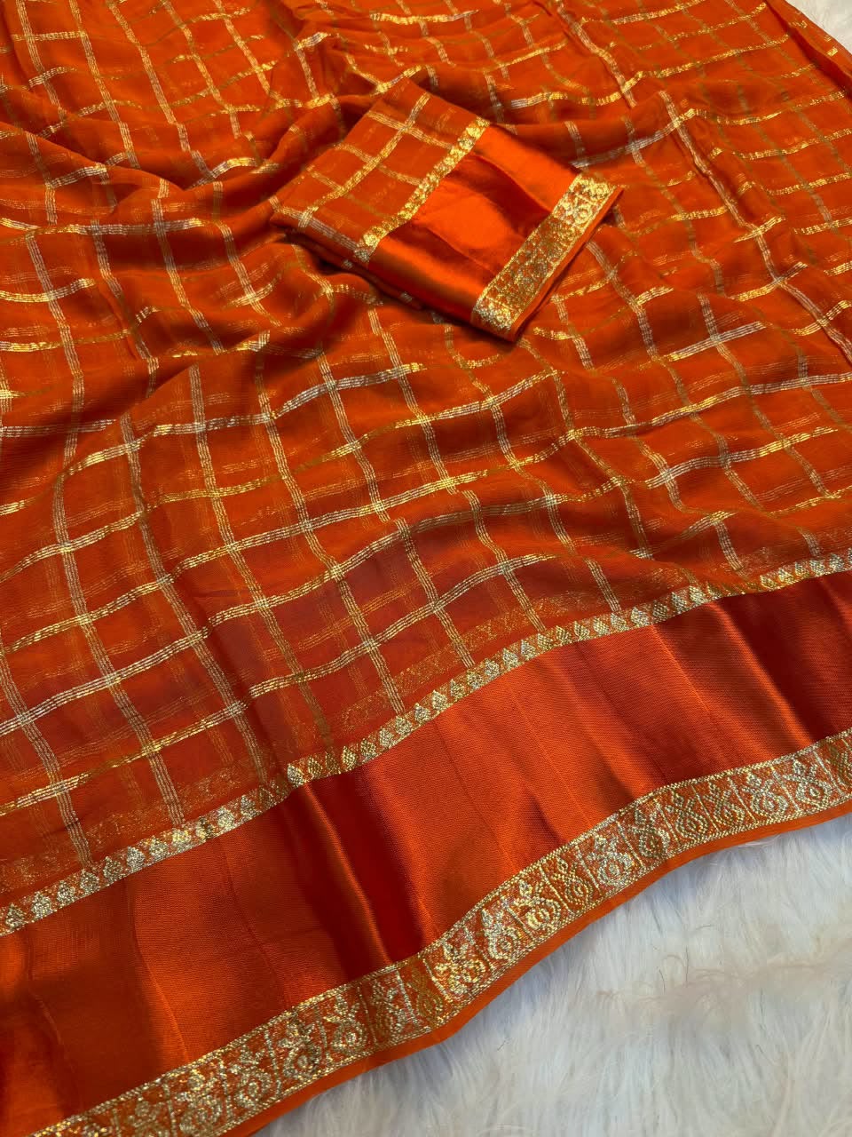 Posh Orange Banarasi Viscose Silk Saree With Stylish Blouse Piece
