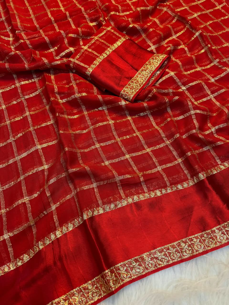 Designer Red Banarasi Viscose Silk Saree With Nebula Blouse Piece