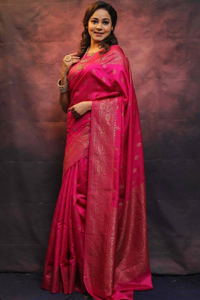 Jazzy Dark Pink Soft Silk Saree With Appealing Blouse Piece