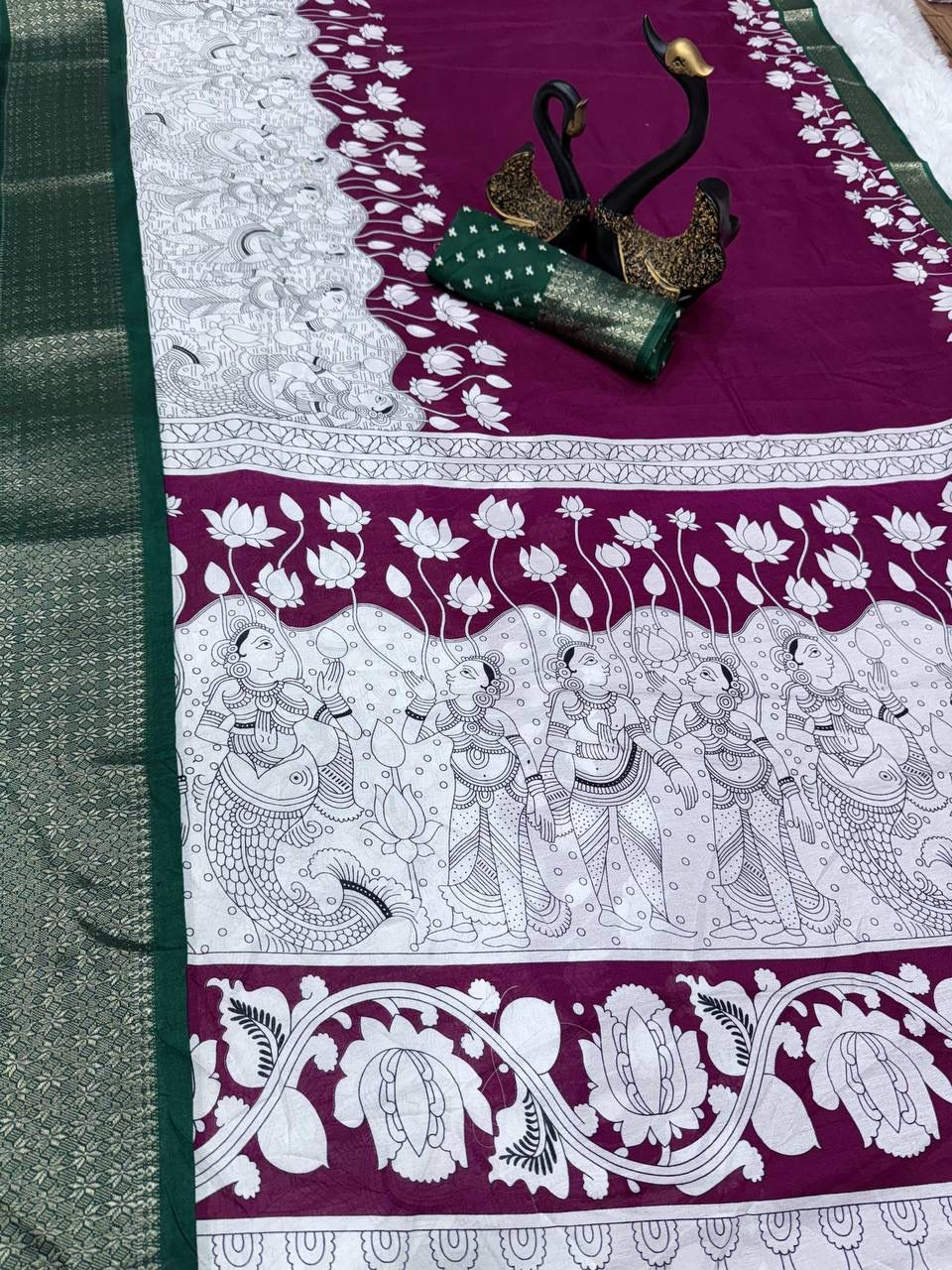 Cynosure Purple Digital Printed Dola Silk Saree With Ephemeral Blouse Piece