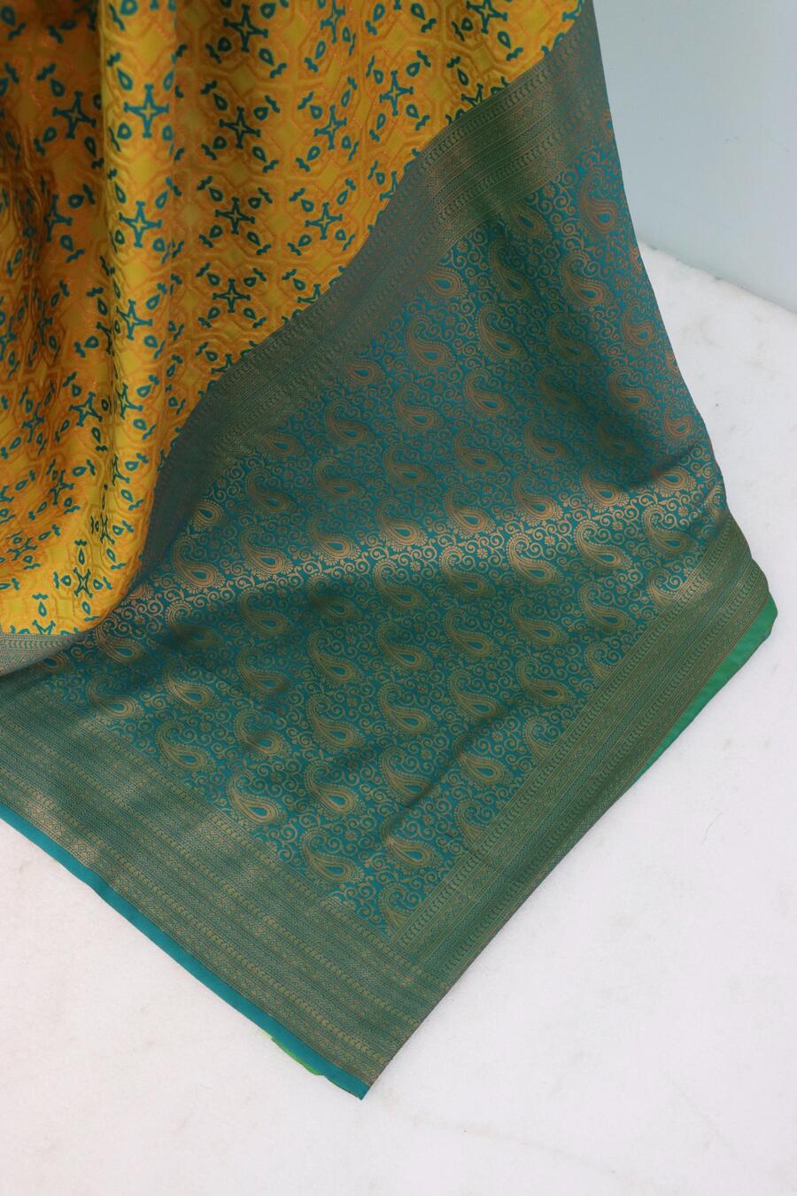Imbrication Yellow Soft Banarasi Silk Saree With Propinquity Blouse Piece