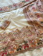 Redolent Beige Pashmina Saree With Embrocation Blouse Piece