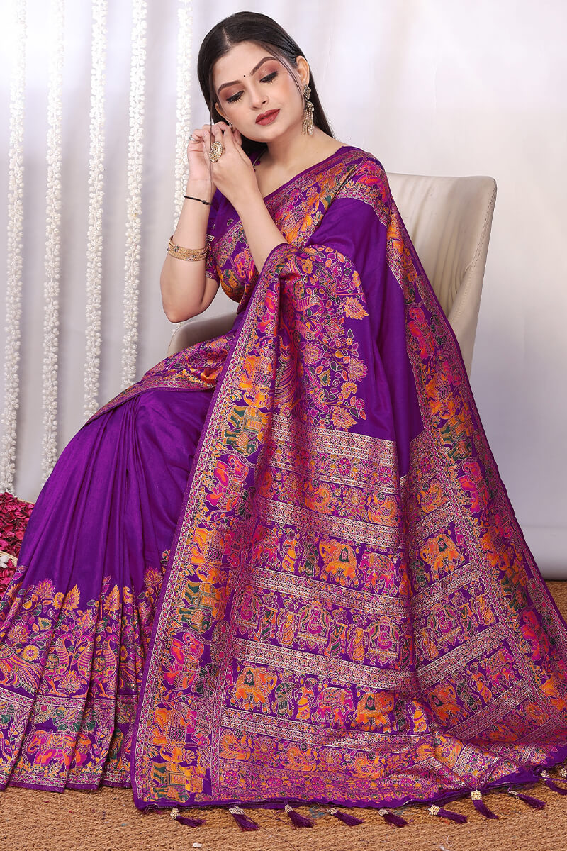 Pretty Purple Pashmina Saree With Nebula Blouse Piece