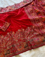 Tempting Red Pashmina Saree With Elaborate Blouse Piece