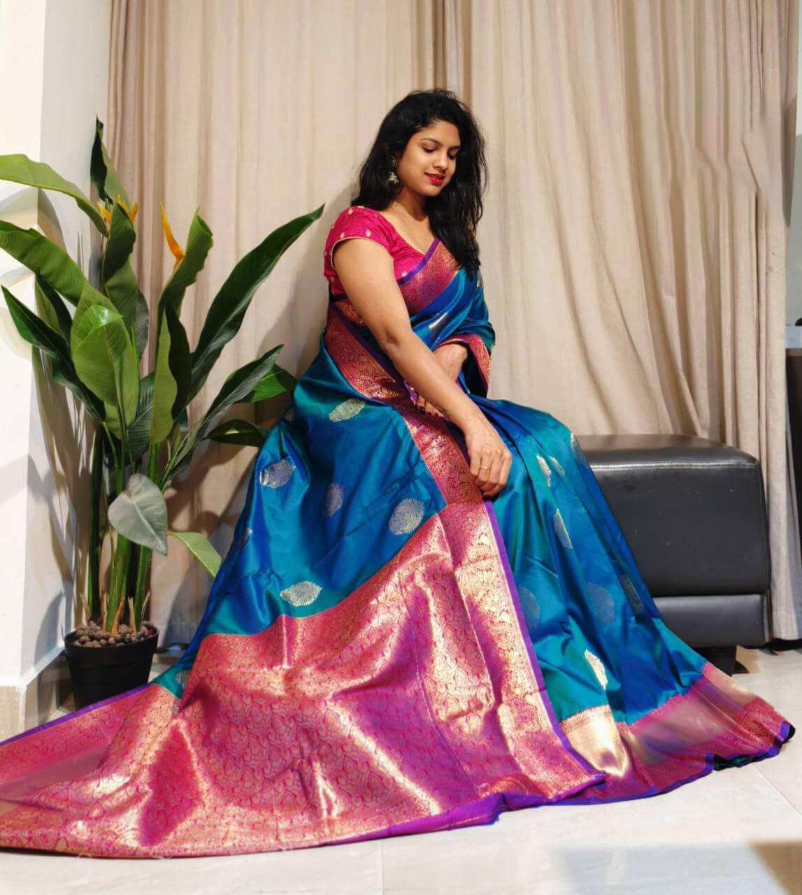 Sizzling Blue Soft Banarasi Silk Saree With Designer Blouse Piece