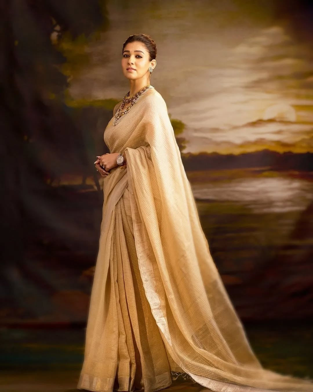 Bollywood Style Beige Soft Tissue Silk Saree With Imaginative Blouse Piece