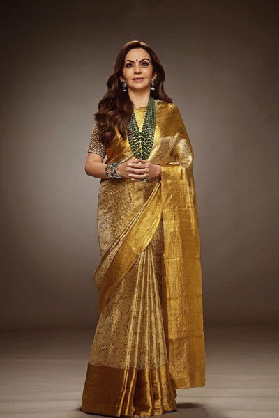 Engaging Golden Soft Tissue Silk Saree With Prodigal Blouse Piece