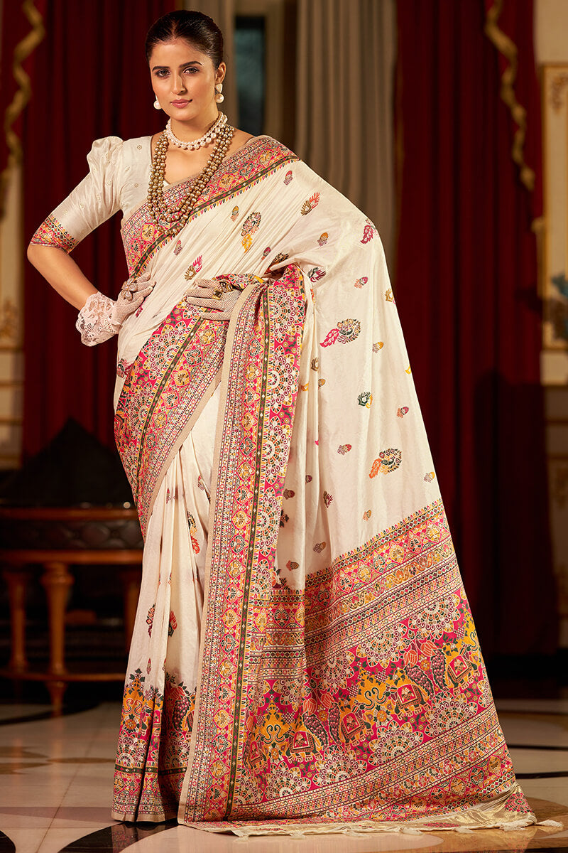 Petrichor Beige Pashmina Saree With Outstanding Blouse Piece