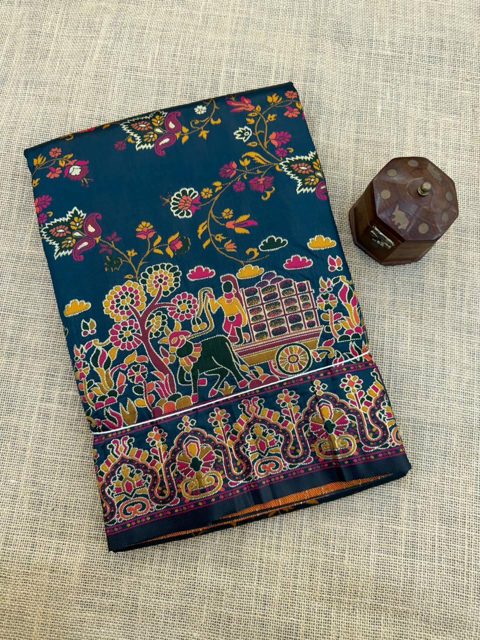 Exceptional Rama Pashmina Saree With Ravishing Blouse Piece