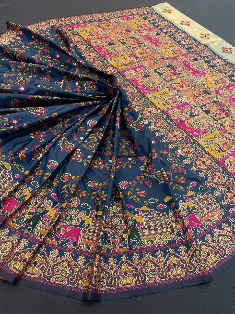 Exceptional Rama Pashmina Saree With Ravishing Blouse Piece