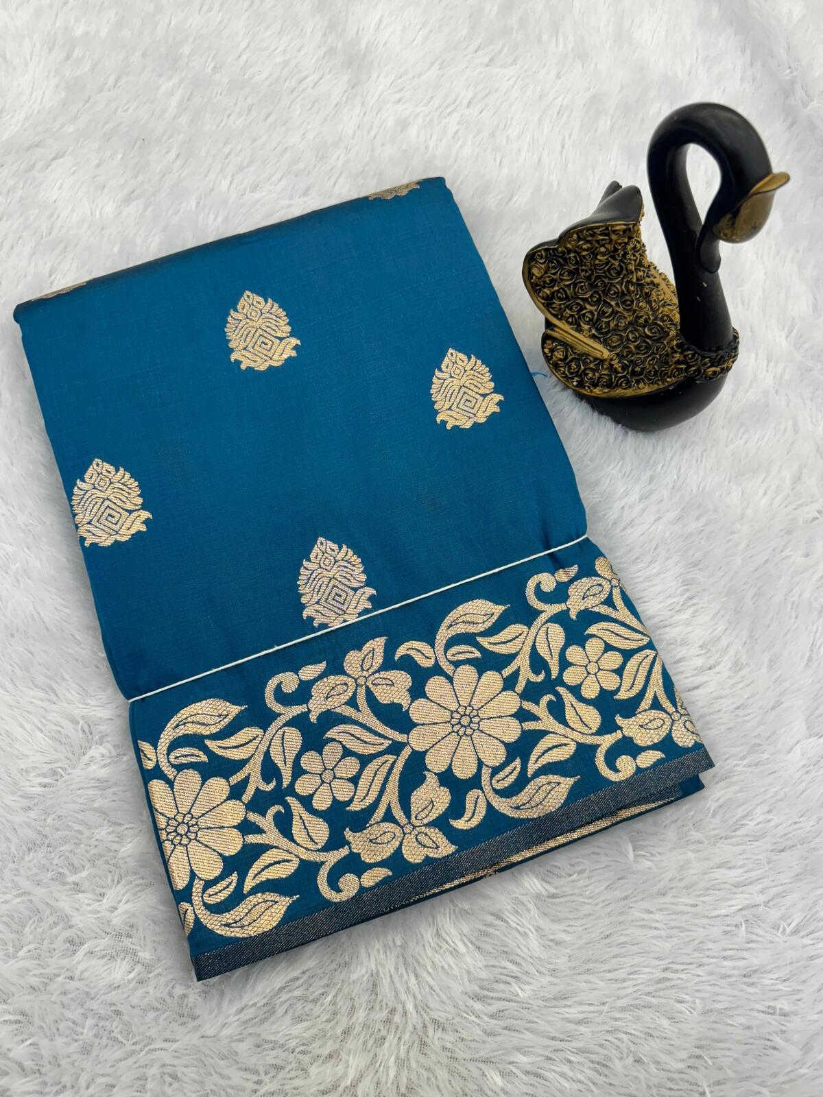 Mesmeric Blue Soft Banarasi Silk Saree With Jazzy Blouse Piece