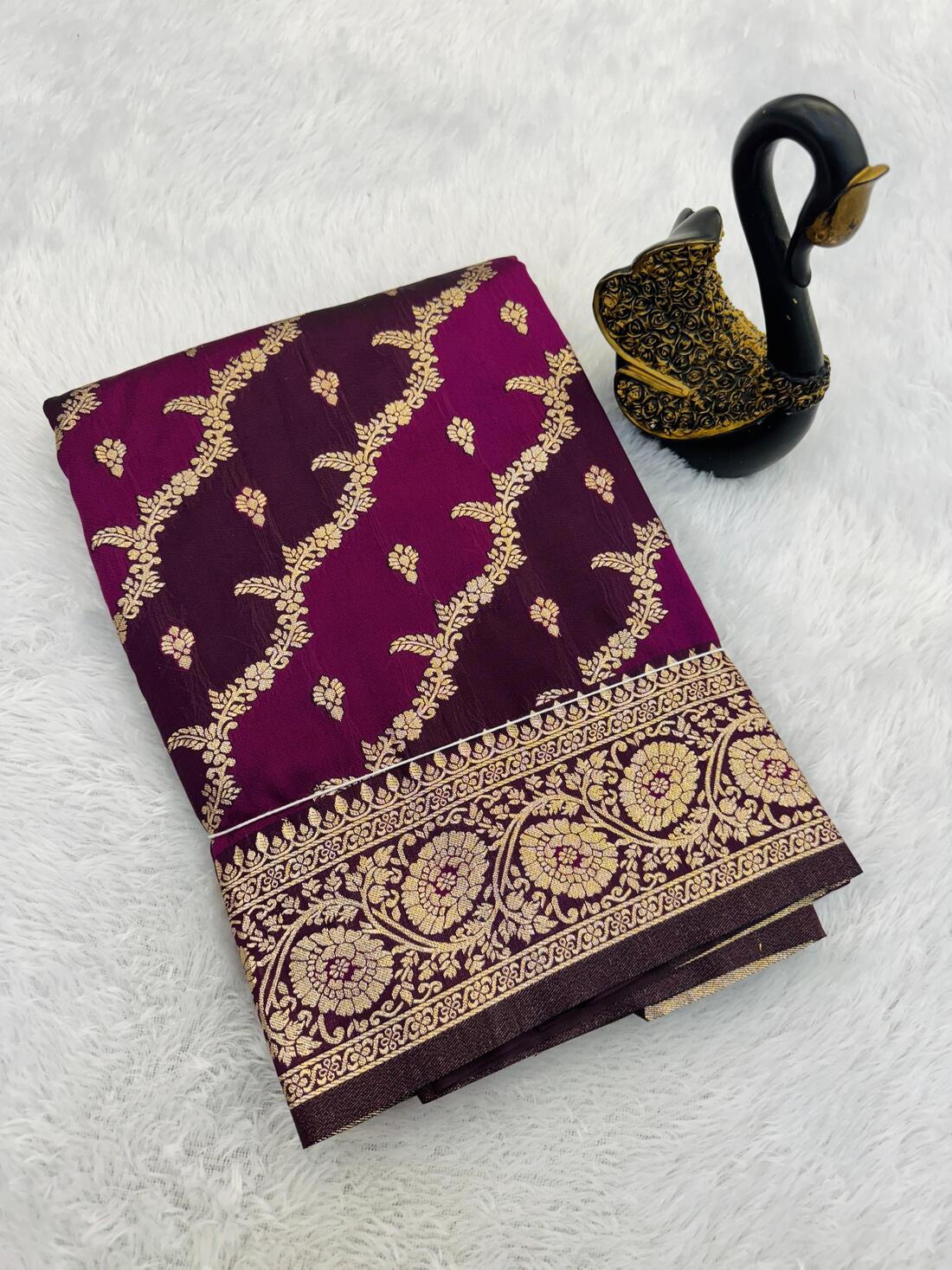 Glowing Wine Soft Banarasi Silk Saree With Vibrant Blouse Piece