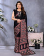 Supernal Black Ajrak Printed Soft Silk Saree With Piquant Blouse Piece