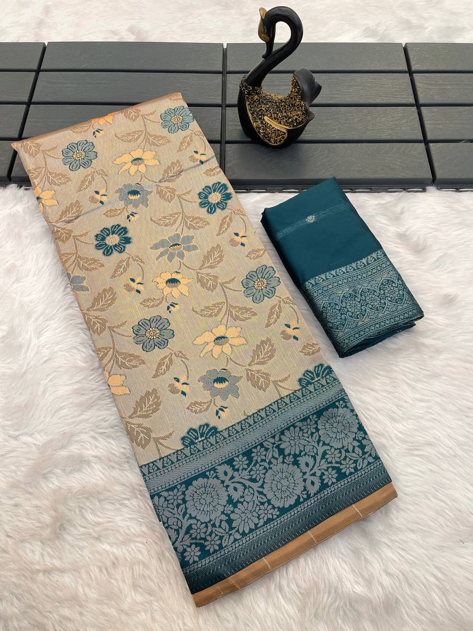 Stunner Peach Soft Banarasi Tissue Silk Saree With Intricate Blouse Piece