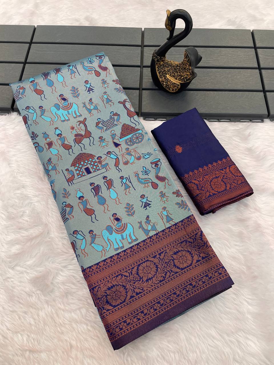 Prodigal Sky Soft Banarasi Tissue Silk Saree With Flamboyant Blouse Piece