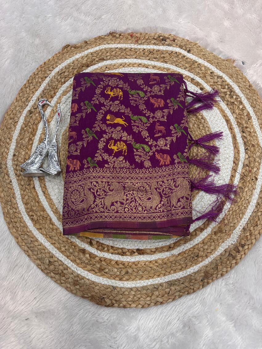 Lustrous Purple Soft Banarasi Silk Saree With Splendorous Blouse Piece
