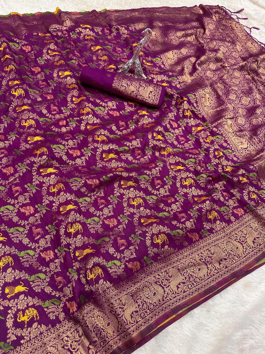 Lustrous Purple Soft Banarasi Silk Saree With Splendorous Blouse Piece