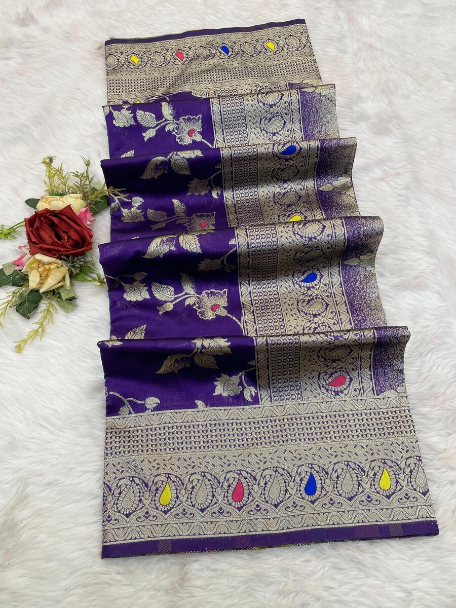 Majesty Royal Purple Soft Banarasi Silk Saree With Classy Blouse Piece
