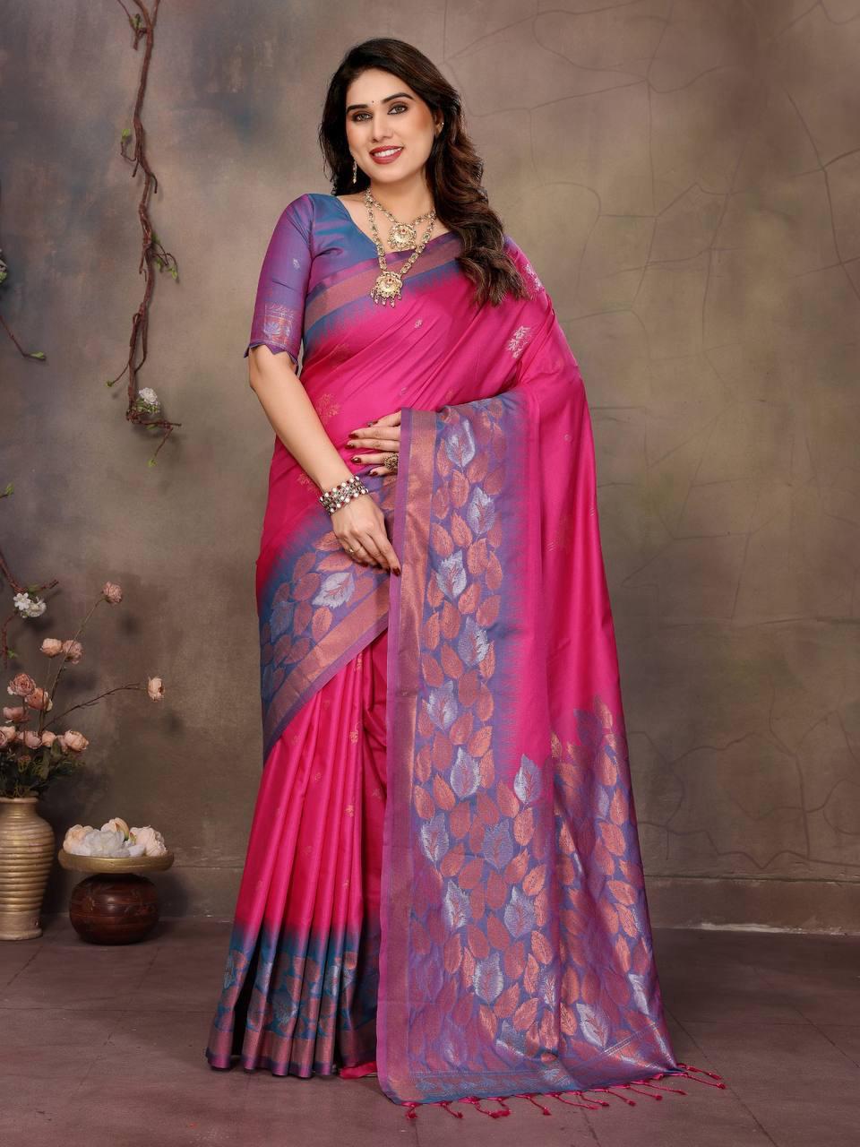 Mellifluous Dark Pink Soft Banarasi Silk Saree With Luxuriant Blouse Piece