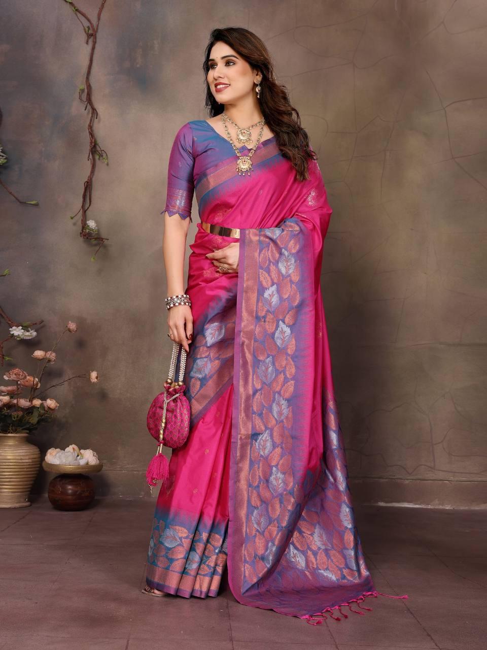 Mellifluous Dark Pink Soft Banarasi Silk Saree With Luxuriant Blouse Piece