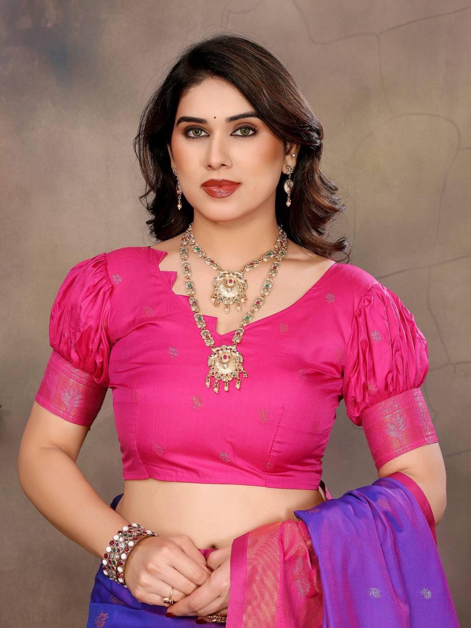 Staring Purple Soft Banarasi Silk Saree With Capricious Blouse Piece