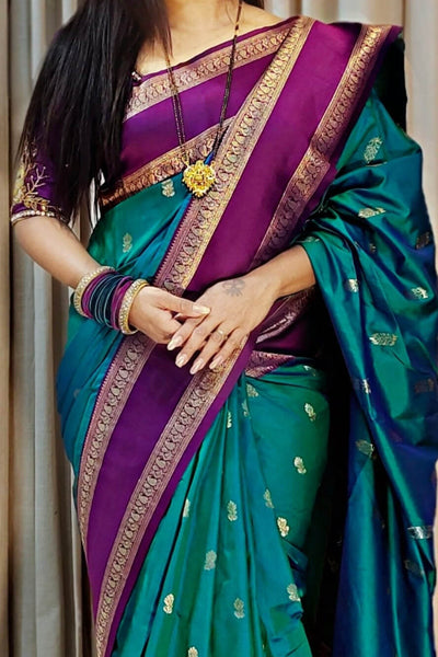 Phenomenal Rama Soft Banarasi Kathpadar Silk Saree With Opulent Blouse Piece