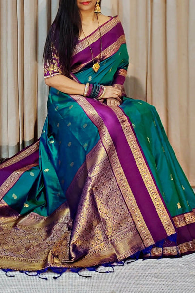 Phenomenal Rama Soft Banarasi Kathpadar Silk Saree With Opulent Blouse Piece