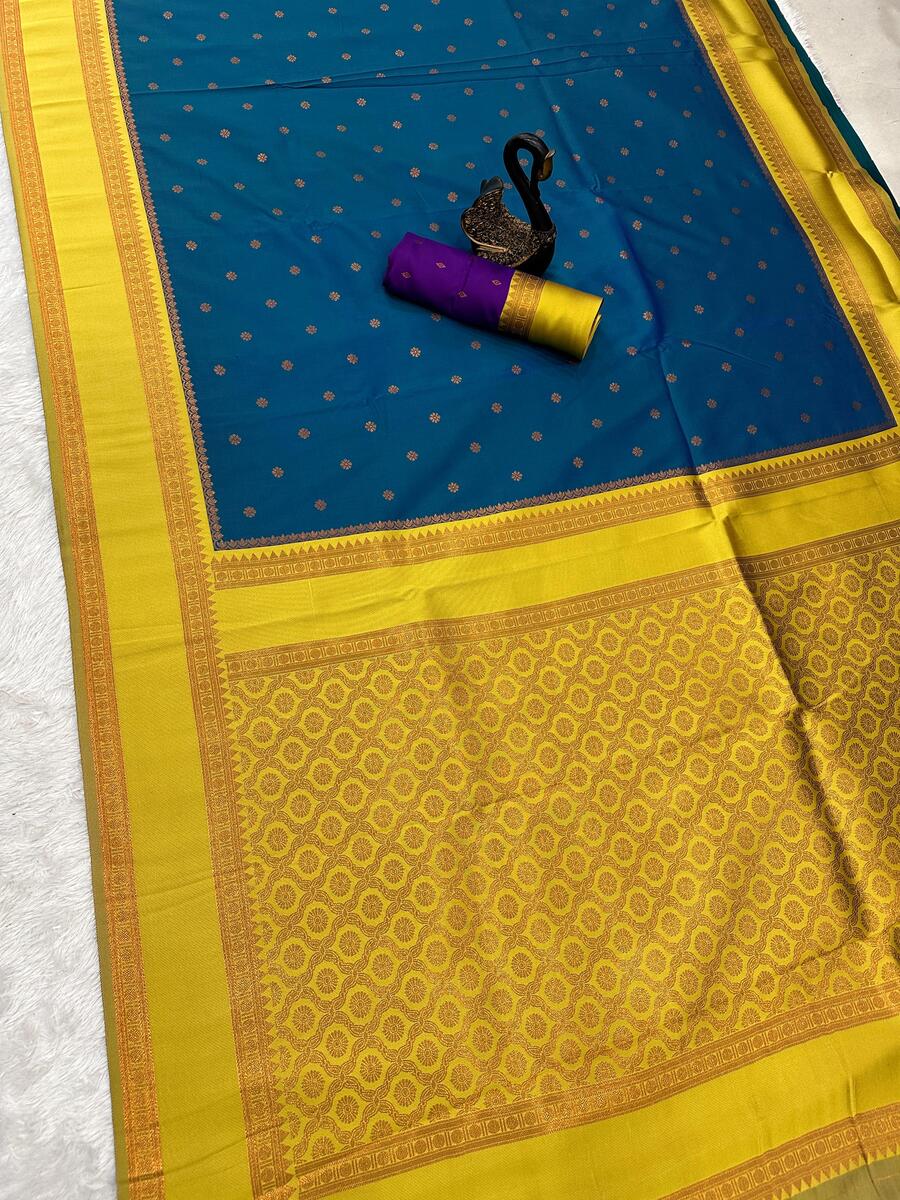 Evocative Blue Soft Banarasi Silk Saree With Classy Blouse Piece