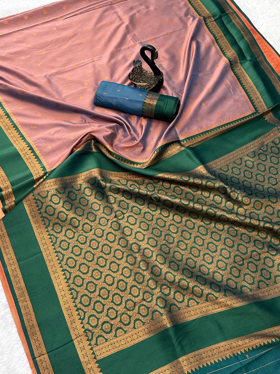 Improbable Peach Soft Banarasi Silk Saree With Deserving Blouse Piece