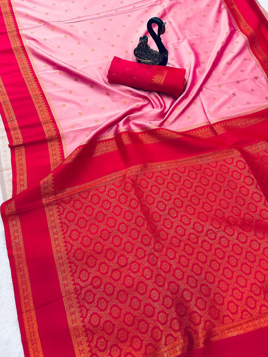 Radiant Pink Soft Banarasi Silk Saree With Moiety Blouse Piece