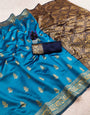 Stylish Firozi Soft Silk Saree With Fugacious Blouse Piece
