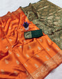 Exceptional Orange Soft Silk Saree With Preferable Blouse Piece