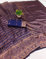 Engaging Navy Blue Soft Silk Saree With Serendipity Blouse Piece