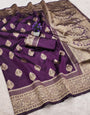 Verdant Purple Soft Silk Saree With Beleaguer Blouse Piece