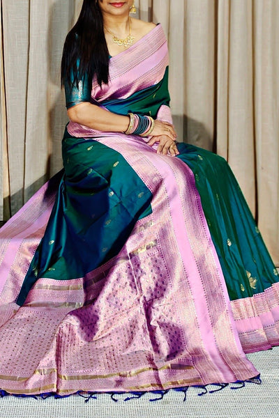 Nemesis Dark Green Soft Banarasi Silk Saree With Stunning Blouse Piece