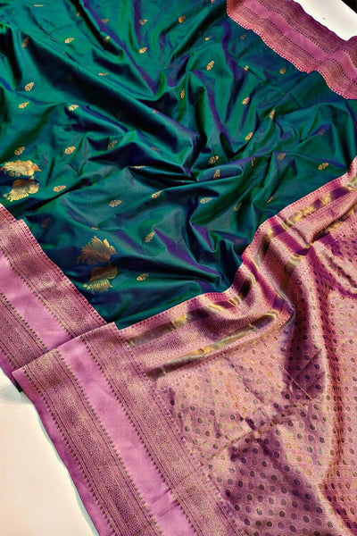 Nemesis Dark Green Soft Banarasi Silk Saree With Stunning Blouse Piece