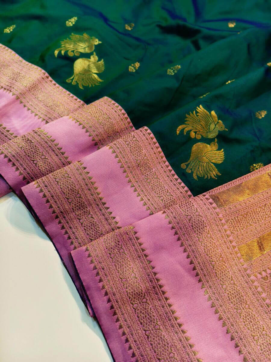 Nemesis Dark Green Soft Banarasi Silk Saree With Stunning Blouse Piece